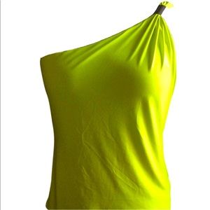 Michael Kors one shoulder built in bra vivid green blouse